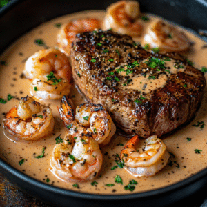 Steak in Creamy Cajun Shrimp Sauce