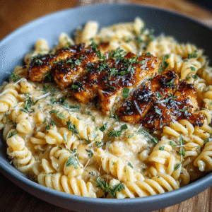 Creamy Garlic Parmesan Pasta with Honey Glazed Chicken