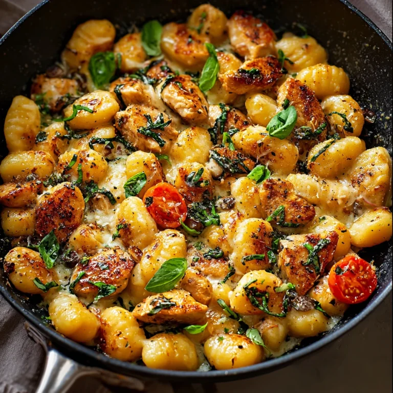 Easy Garlic Chicken Gnocchi Skillet Recipe One-pan Chicken Gnocchi Dinner Ideas Quick Garlic Chicken Gnocchi Skillet Meals...