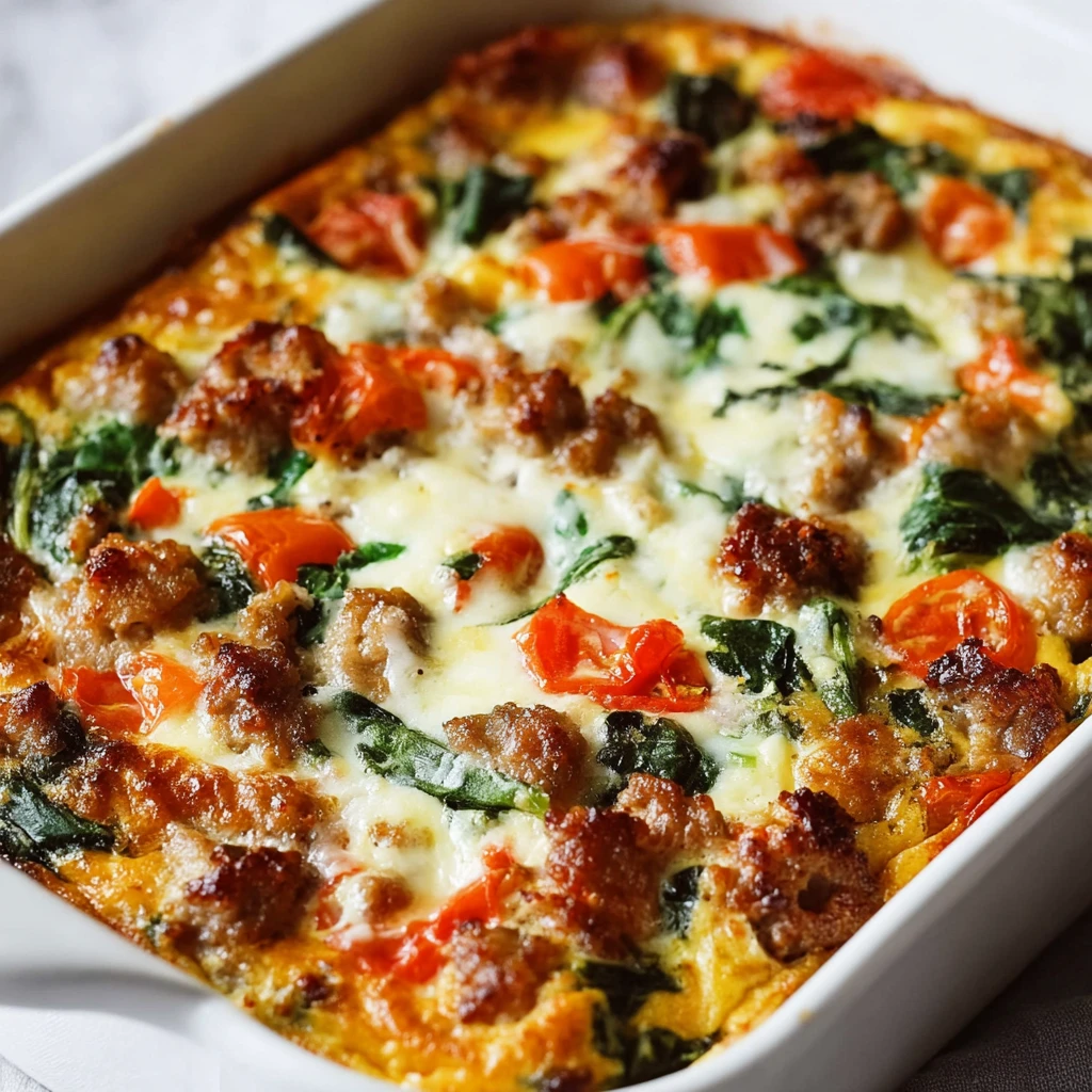 Easy Sausage Spinach Tomato Egg Casserole Brunch Bliss Sausage Egg Bake Tasty Spinach Tomato Egg Casserole Low Carb Sausag...