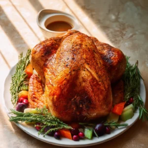 Moist and Juicy Roasted Turkey with Rich Gravy Recipe