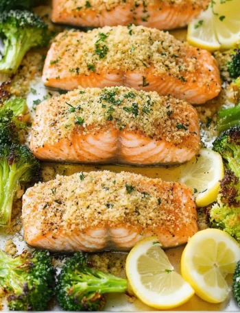 One Sheet Pan Parmesan Crusted Salmon Roasted Broccoli