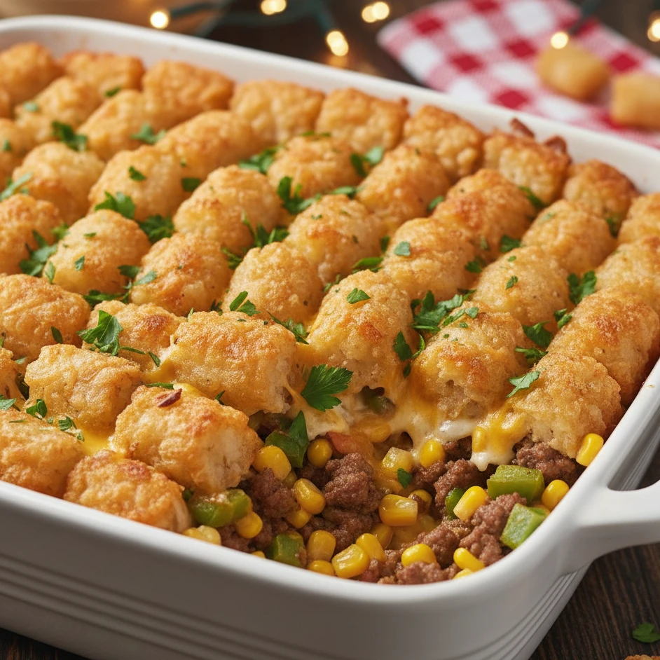 Cowboy Casserole: Hearty Ground Beef, Corn & Tots Recipe