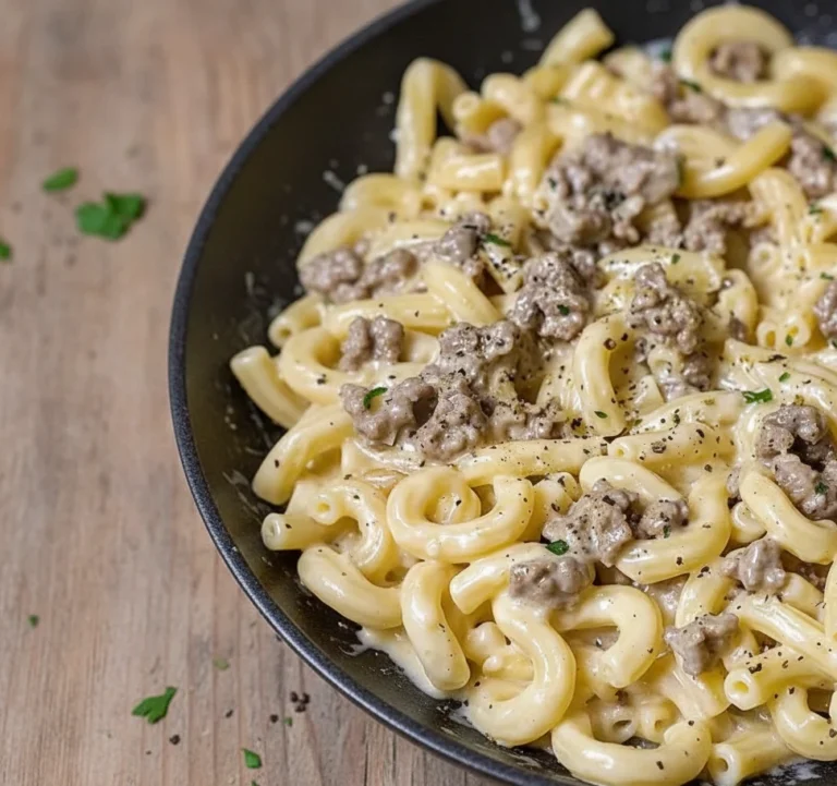 Creamy Ground Beef Alfredo Pasta