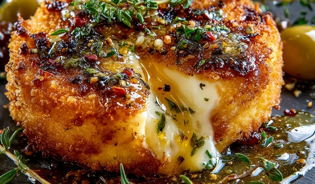 Crispy Fried Brie Pepper Honey Warm Lemonherb Olives