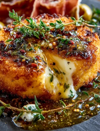 Crispy Fried Brie Pepper Honey Warm Lemonherb Olives