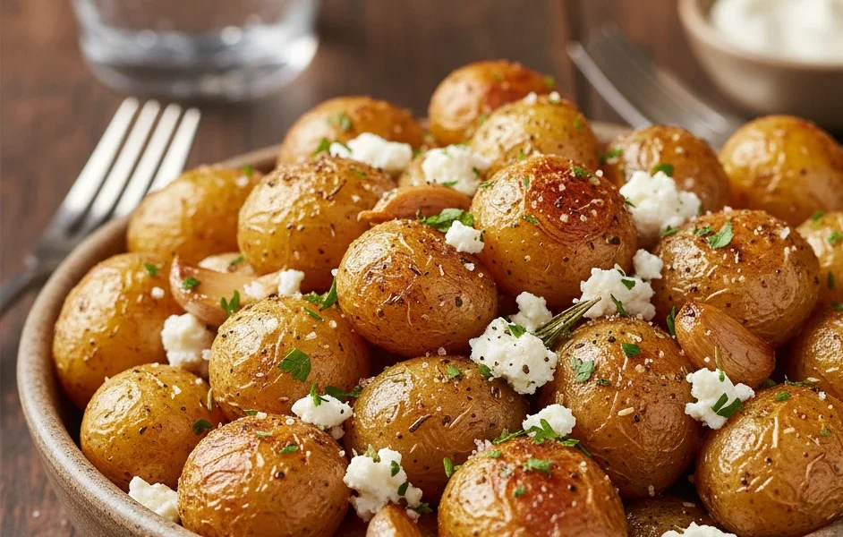 Crispy Roasted Potatoes Feta Garlic Bliss Recipe