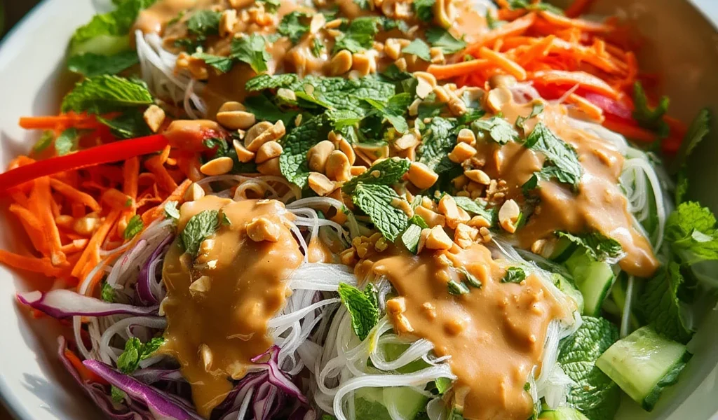 Delicious Spring Roll Salad Creamy Peanut Dressing Recipe