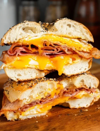 Egg Cheddar Crispy Mortadella Bagel Sandwich Recipe