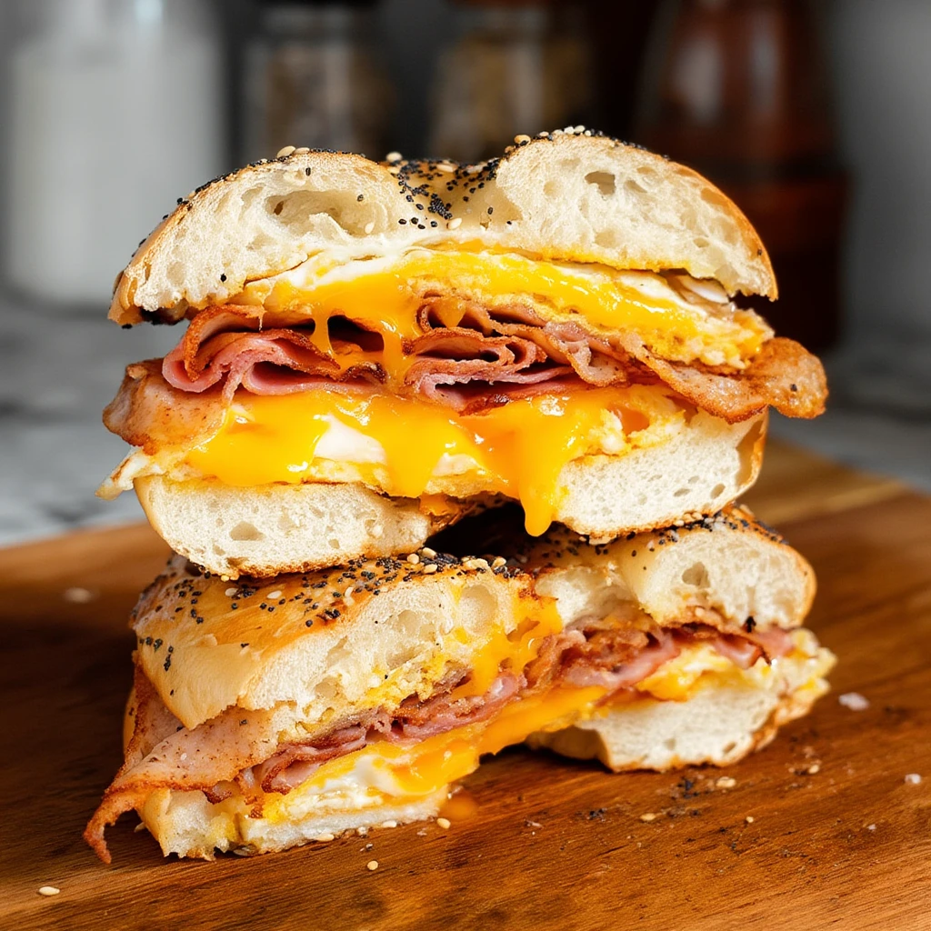Egg, Cheddar & Crispy Mortadella Bagel Sandwich Recipe