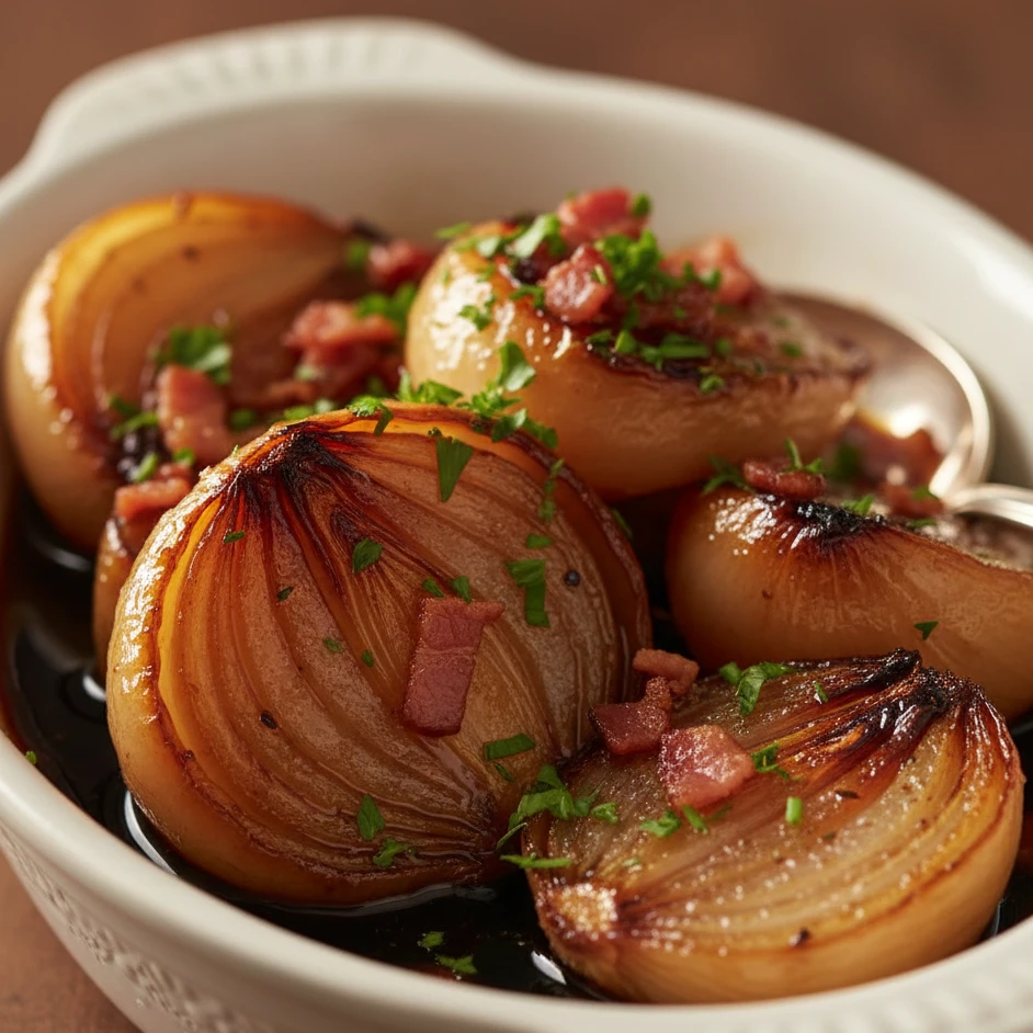 Honey-Glazed Shallots with Crispy Bacon