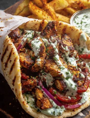 Lemongarlic Chicken Pitas Feta Tzatziki Roasted Bell Peppers