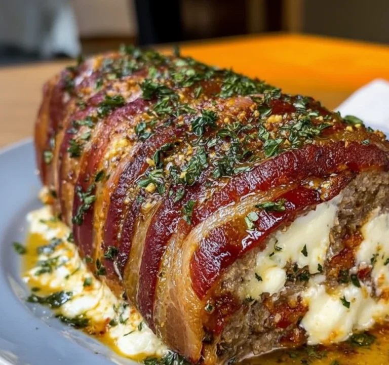 Mozzarella Stuffed Bacon Wrapped Meatloaf