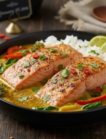 One Pan Coconut Curry Salmon Garlic Butter