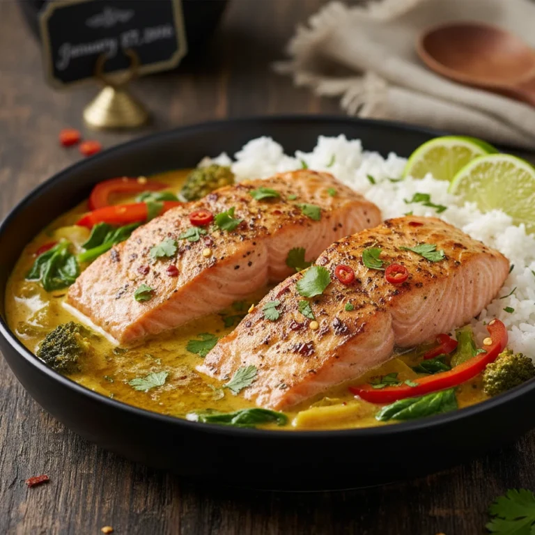 One Pan Coconut Curry Salmon Garlic Butter