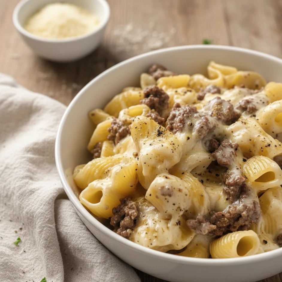One-Pot Beef and Cheddar Ranch Pasta