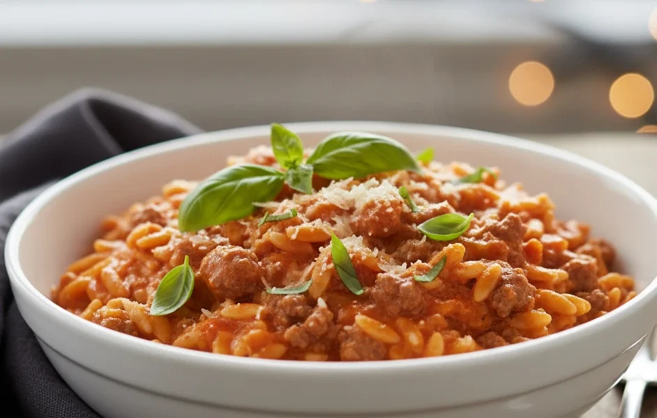 Ground Beef Orzo Tomato Cream Sauce Recipe