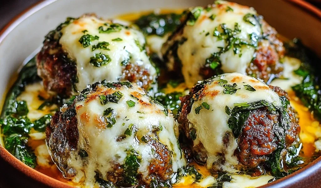 Spinach Garlic Meatballs Stuffed Mozzarella